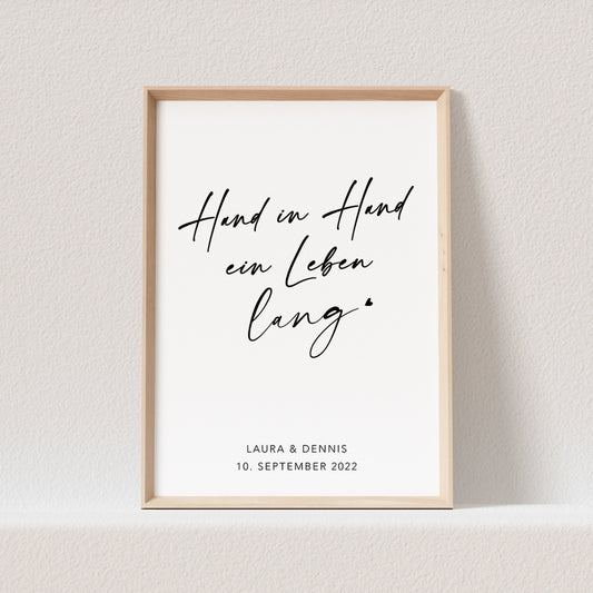 Hochzeitsgeschenk Hochzeitsposter "Hand In Hand Ein Leben Lang" Bild Hochzeit Personalisierbar Hochzeitstag (OHNE RAHMEN)