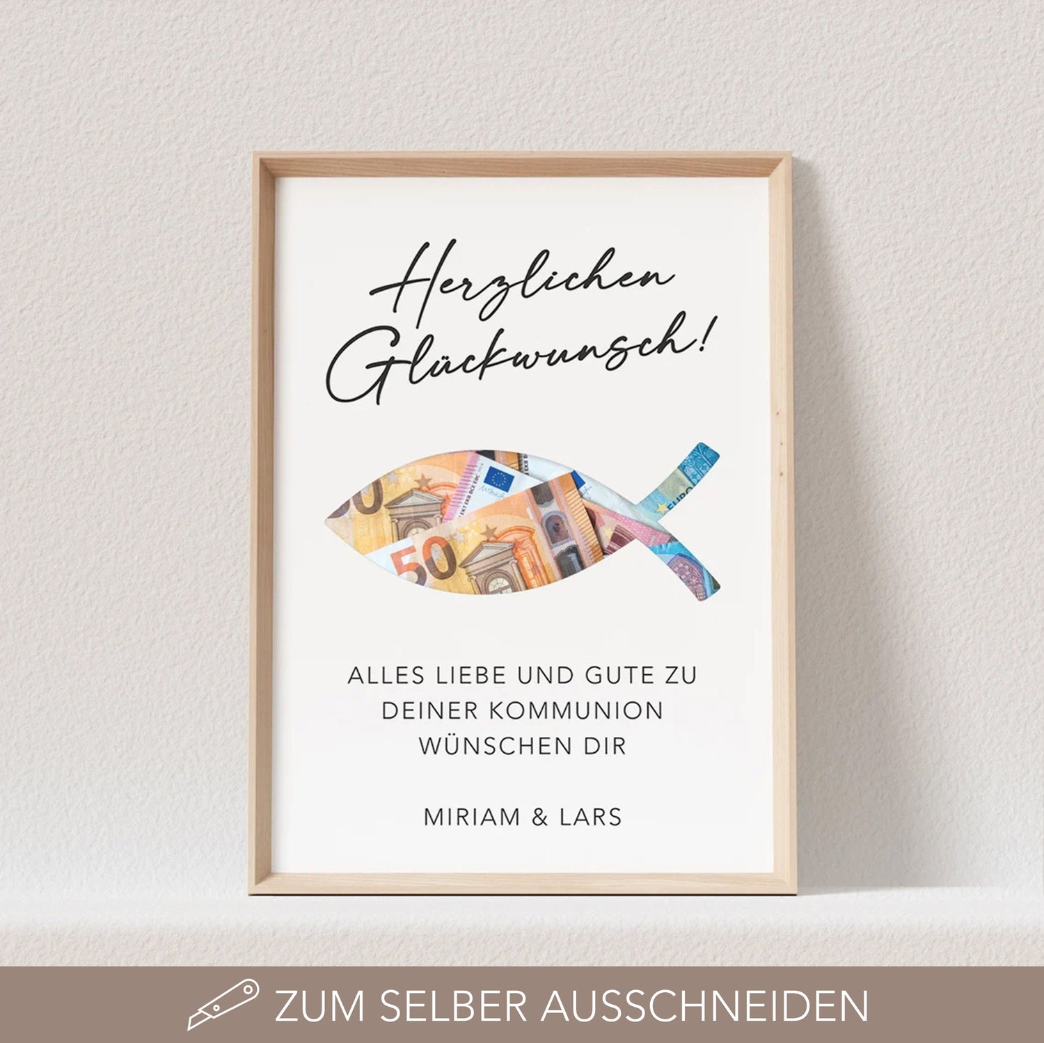 Geldgeschenk Kommunion Personalisiert Poster Fisch Bild Geld Geschenk (OHNE RAHMEN)