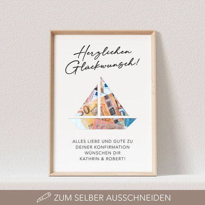 Geldgeschenk Konfirmation Personalisiert Poster Segelboot Bild Geld Geschenk (OHNE RAHMEN)