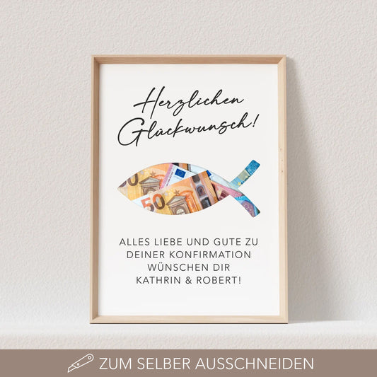 Geldgeschenk Konfirmation Personalisiert Poster Fisch Bild Geld Geschenk (OHNE RAHMEN)