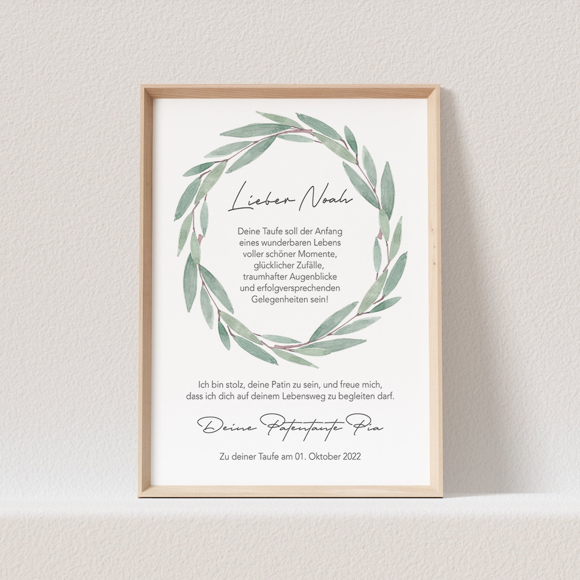 Patenbrief Eukalyptus Taufe Patentante Taufpate Poster Personalisiert Geschenk Für Mein Patenkind (OHNE RAHMEN)