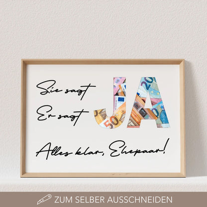 Hochzeitsgeschenk Hochzeitsposter Personalisierbar Geldgeschenk Hochzeit Poster JA Geschenk Hochzeit (OHNE RAHMEN)