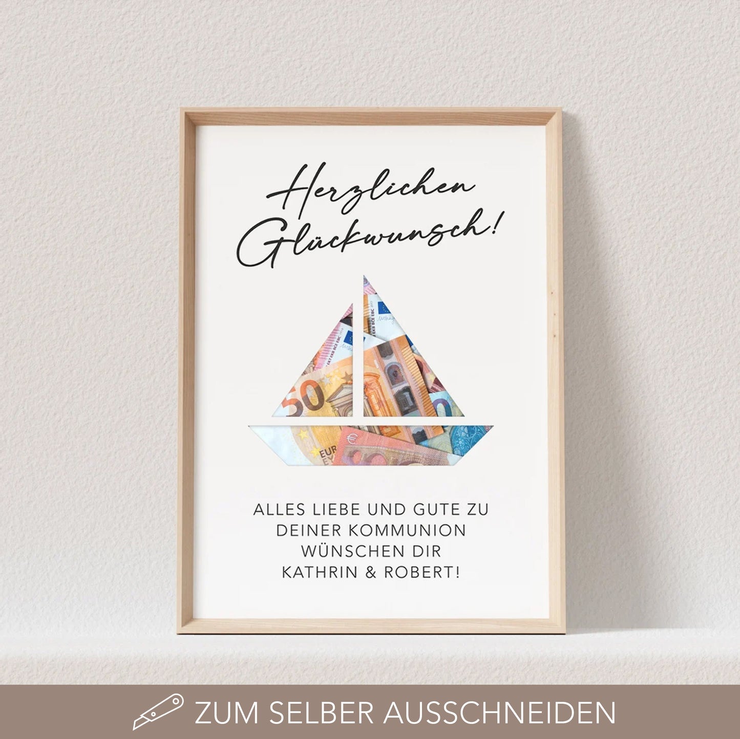 Geldgeschenk Kommunion Personalisiert Poster Segelboot Bild Geld Geschenk (OHNE RAHMEN)