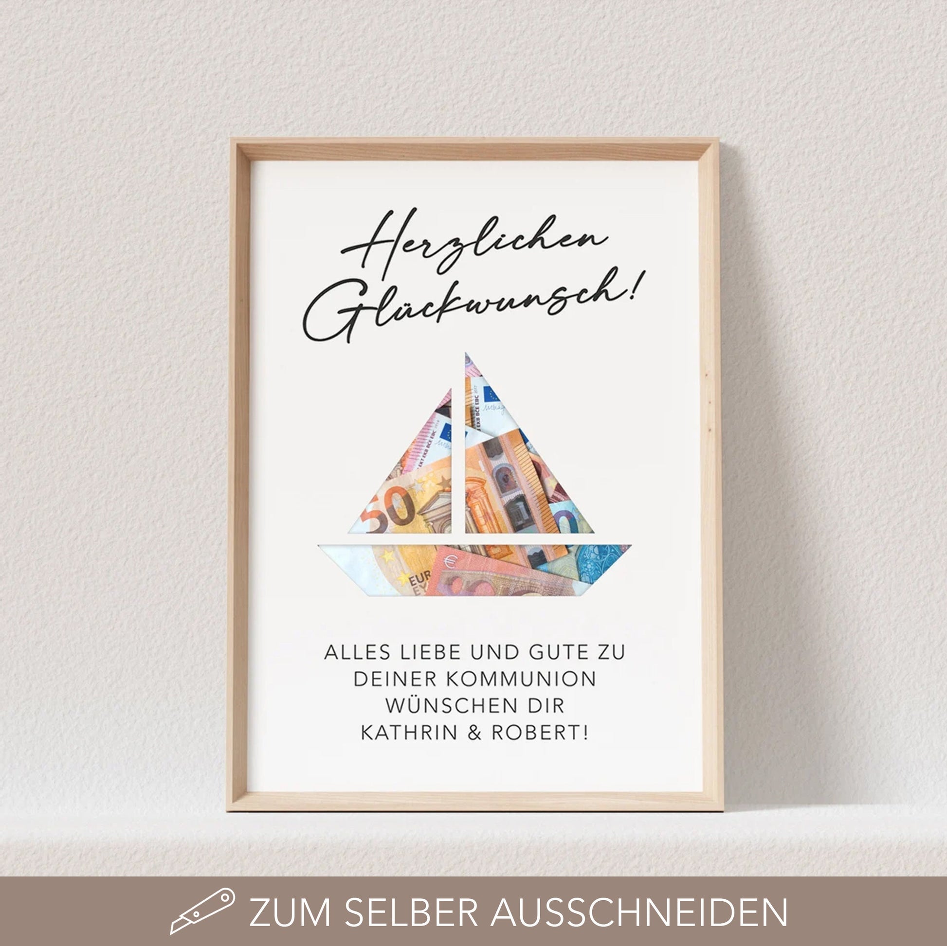 Geldgeschenk Kommunion Personalisiert Poster Segelboot Bild Geld Geschenk (OHNE RAHMEN)