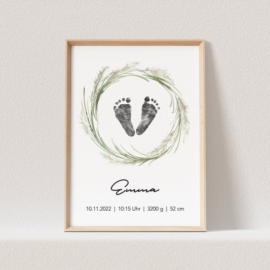 Geburtsposter Fußabdruck Baby Poster Personalisiert Bild 1. Geburtstag Geschenk Zur Geburt (OHNE RAHMEN)