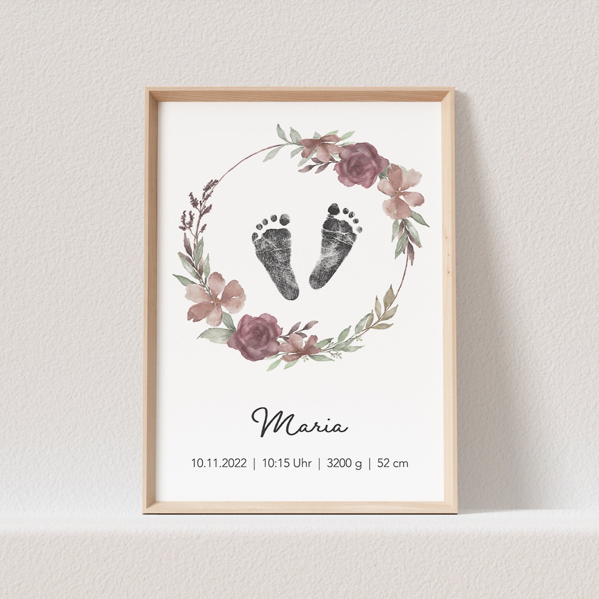 Geburtsposter Fußabdruck Mädchen Baby Poster Personalisiert Bild 1. Geburtstag Geschenk Zur Geburt (OHNE RAHMEN)