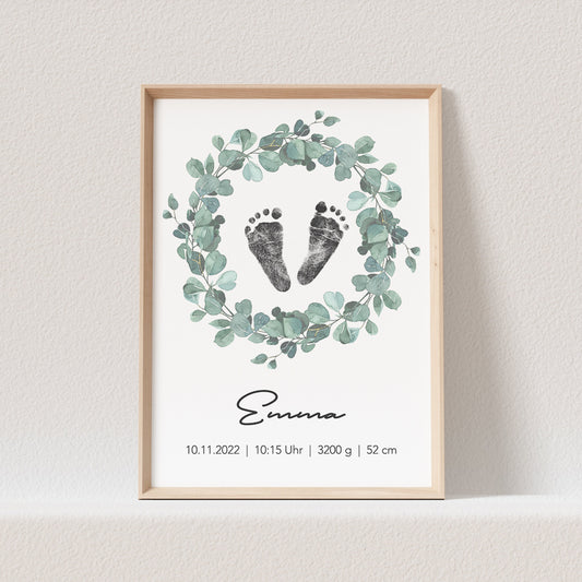 Geburtsposter Fußabdruck Baby Poster Personalisiert Bild 1. Geburtstag Geschenk Zur Geburt (OHNE RAHMEN)