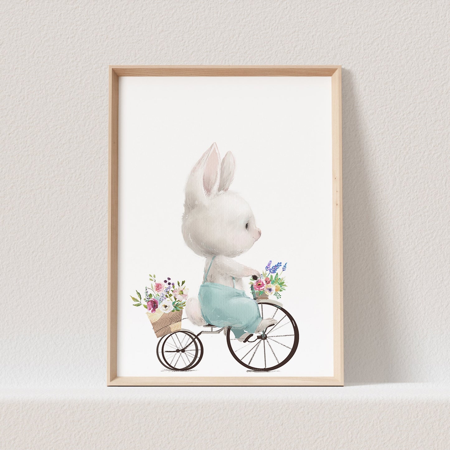 Kinderzimmer Poster Hase Fahrrad Häschen Hasenbaby Tiere Junge Babyzimmer (OHNE RAHMEN)