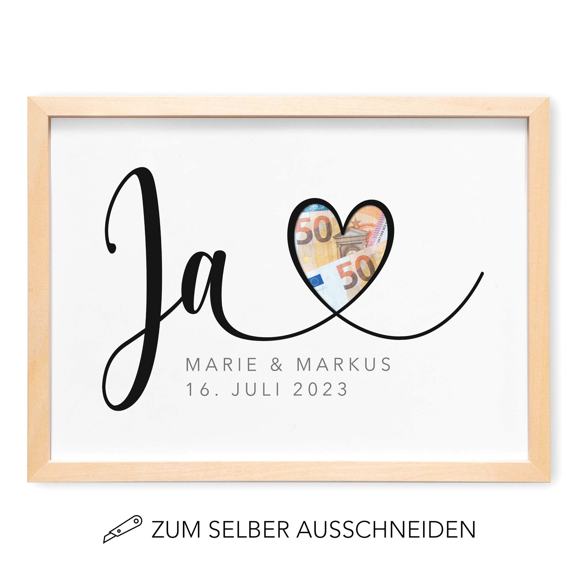 Hochzeitsgeschenk Geldgeschenk Zur Hochzeit Personalisierbares Poster "JA" Geld Geschenk