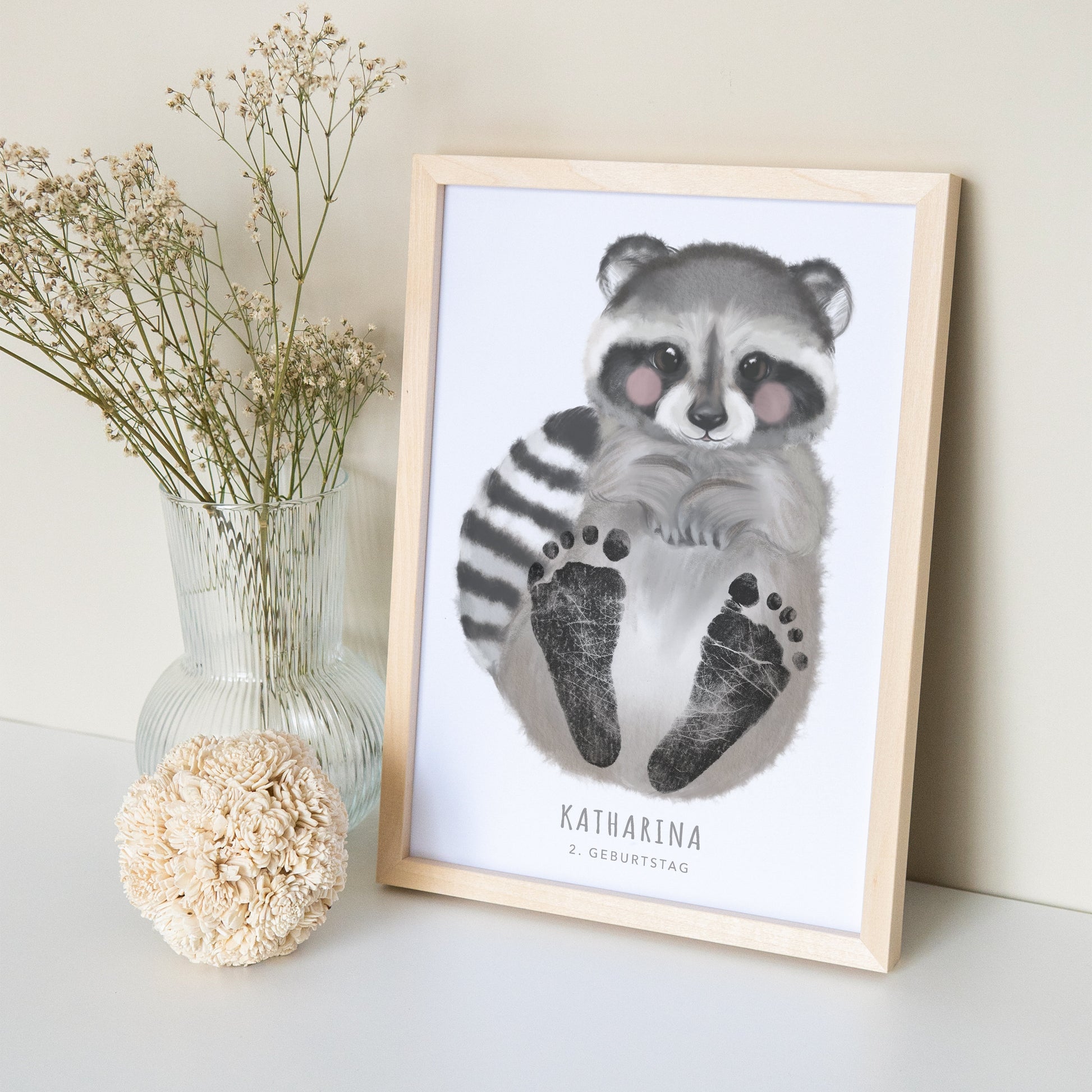 Fußabdrücke Baby Poster Waschbär Fußabdruck Babygeschenk Geschenk Zur Geburt Personalisiert