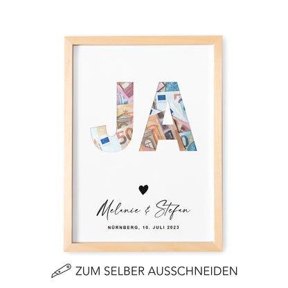 Geldgeschenk Hochzeit Hochzeitsgeschenk Personalisierbares Poster JA Geld Geschenk
