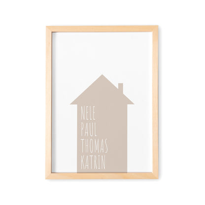 Familienposter Haus Mit Namen Personalisiertes Einweihungsgeschenk Hausbau