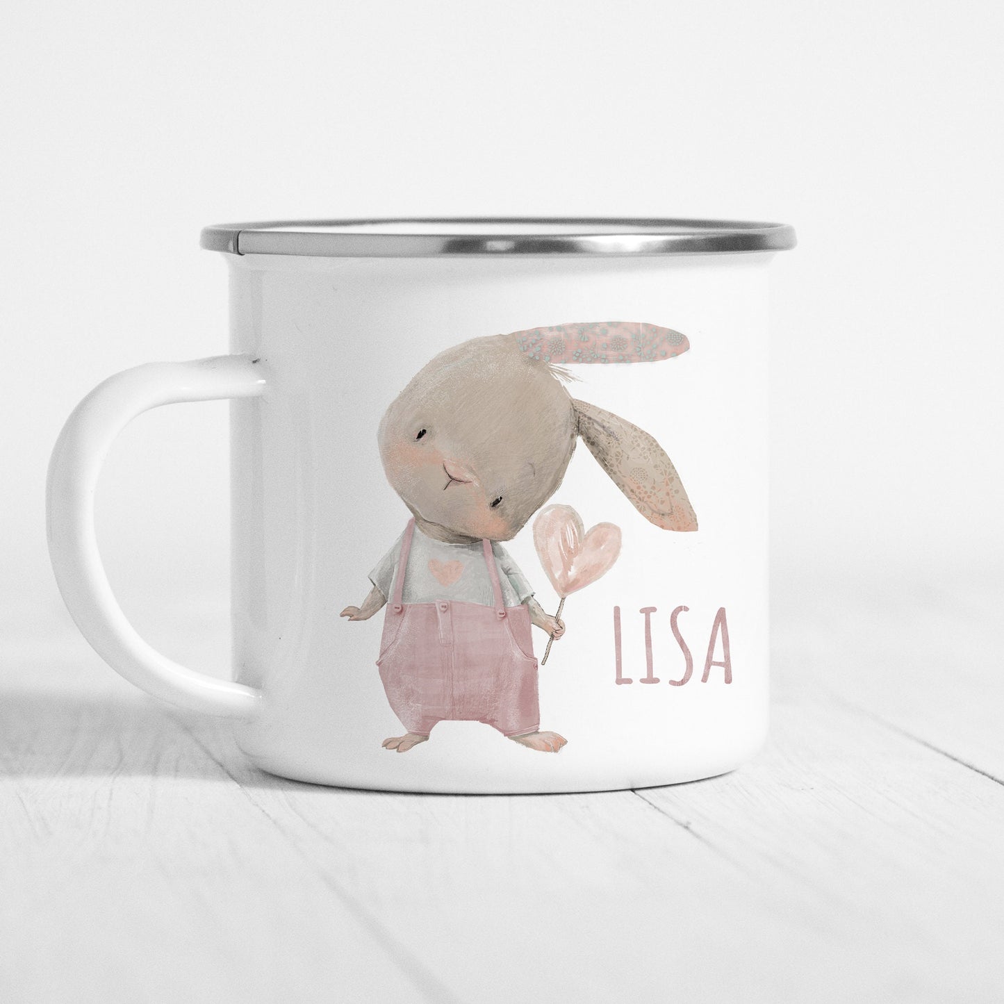 Emaille Tasse Kinder Personalisiert Mit Hasen Für Jungen Und Mädchen