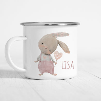 Emaille Tasse Kinder Personalisiert Mit Hasen Für Jungen Und Mädchen