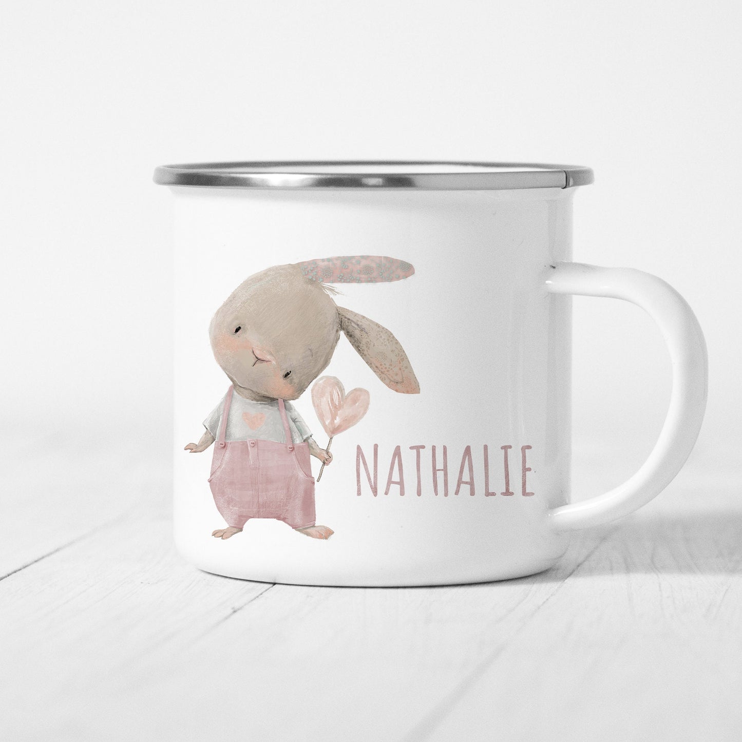 Emaille Tasse Kinder Personalisiert Mit Hasen Für Jungen Und Mädchen