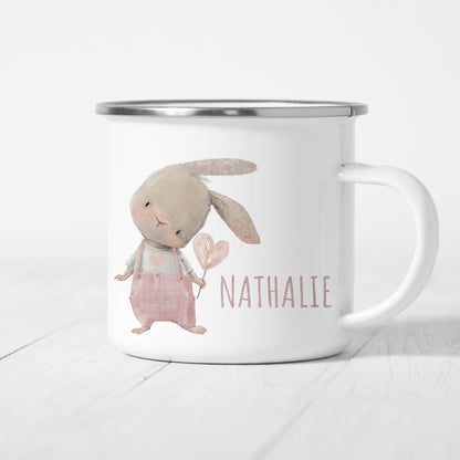 Emaille Tasse Kinder Personalisiert Mit Hasen Für Jungen Und Mädchen