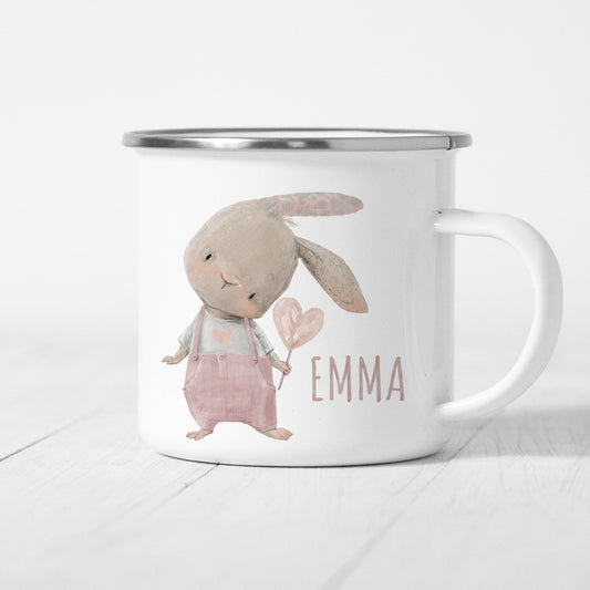 Emaille Tasse Kinder Personalisiert Mit Hasen Für Jungen Und Mädchen
