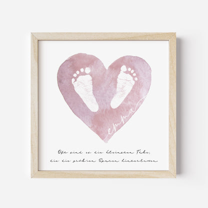 Fußabdruck Baby Poster Personalisiertes Fußabdrücke Bild Geschenk Zur Geburt (30x30 cm OHNE RAHMEN)