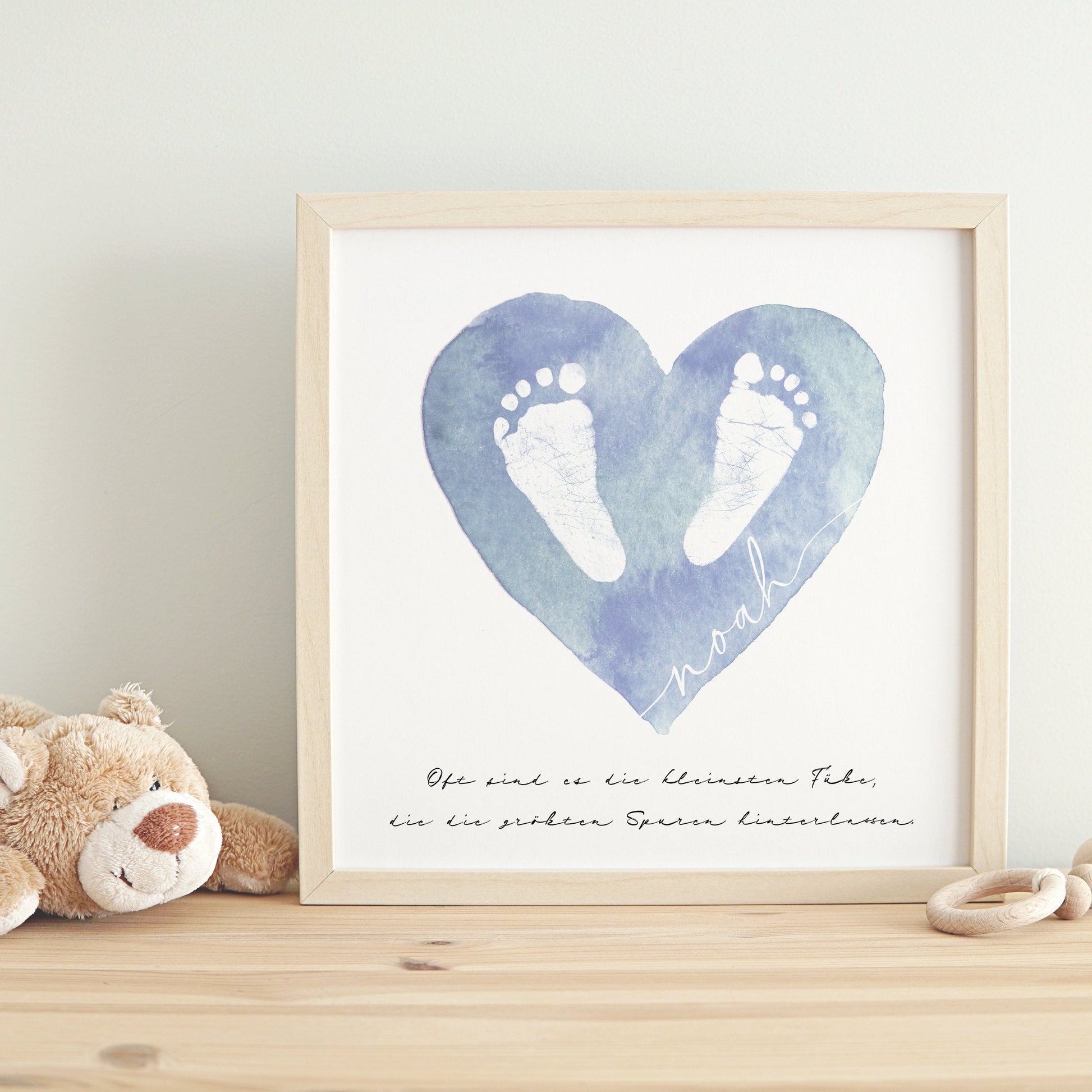 Fußabdruck Baby Poster Personalisiertes Fußabdrücke Bild Geschenk Zur Geburt (30x30 cm OHNE RAHMEN)