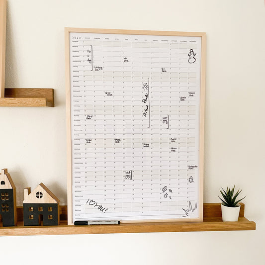 Jahreskalender 2023 A2 Gerahmter Kalender für die Wand Jahresübersicht Abwaschbar