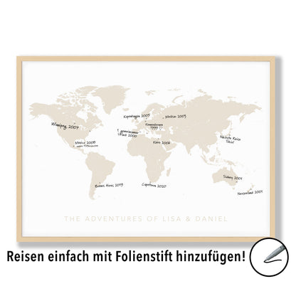Personalisierte Weltkarte Zum Eintragen Der Reisen Pinnwand Wandbild Gerahmt