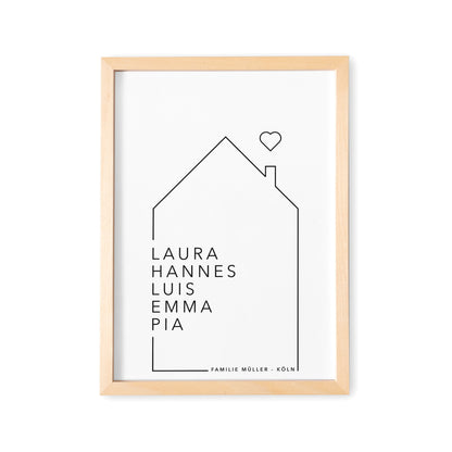 Personalisiertes Familien Poster Mit Namen & Haus Familienposter Geschenk zum Einzug