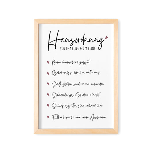 Hausordnung für Oma & Opa Personalisiertes Geschenk Bild für Großeltern