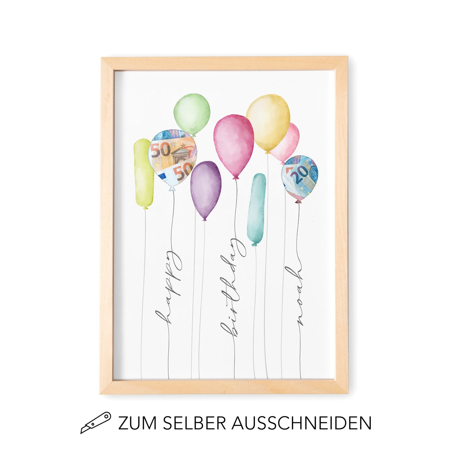 Geldgeschenk Geburtstag Kind Personalisiertes Bild Poster mit Luftballons Geburtstagsgeschenk Geld