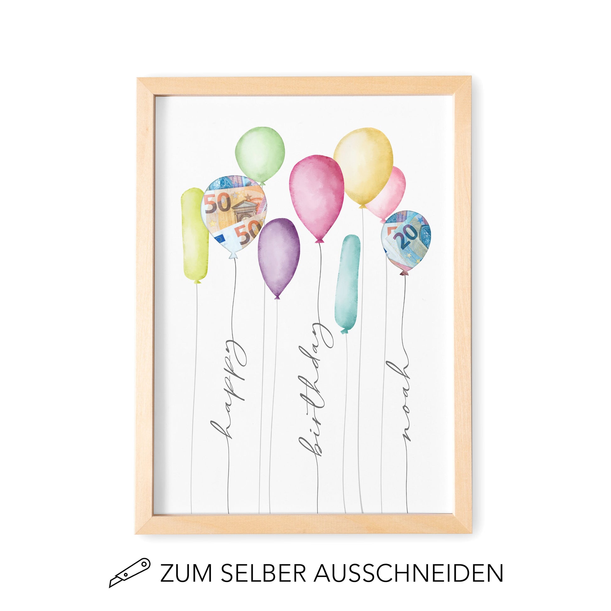 Geldgeschenk Geburtstag Kind Personalisiertes Bild Poster mit Luftballons Geburtstagsgeschenk Geld