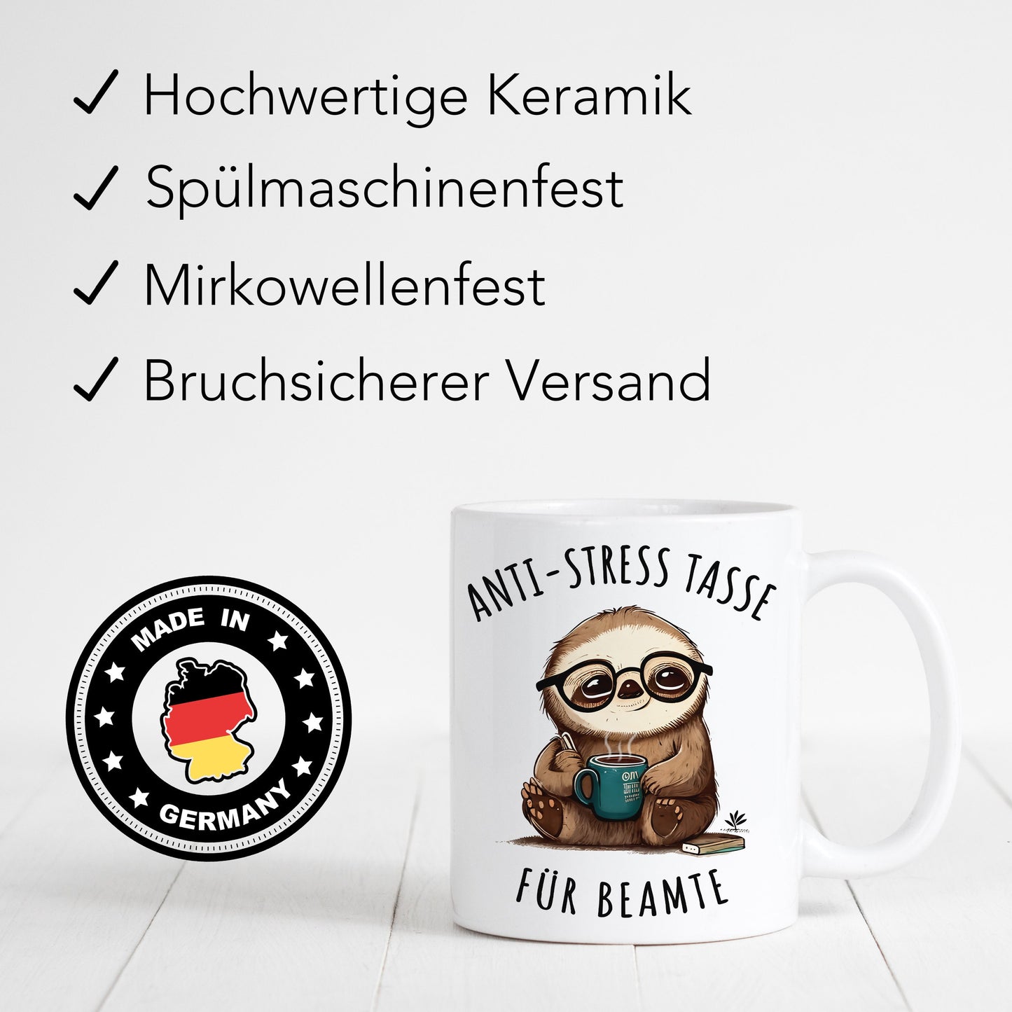 Beamten Tasse für Verbeamtung Kaffeetasse mit Spruch & Faultier lustiges Geschenk Kollegin und Kollegen