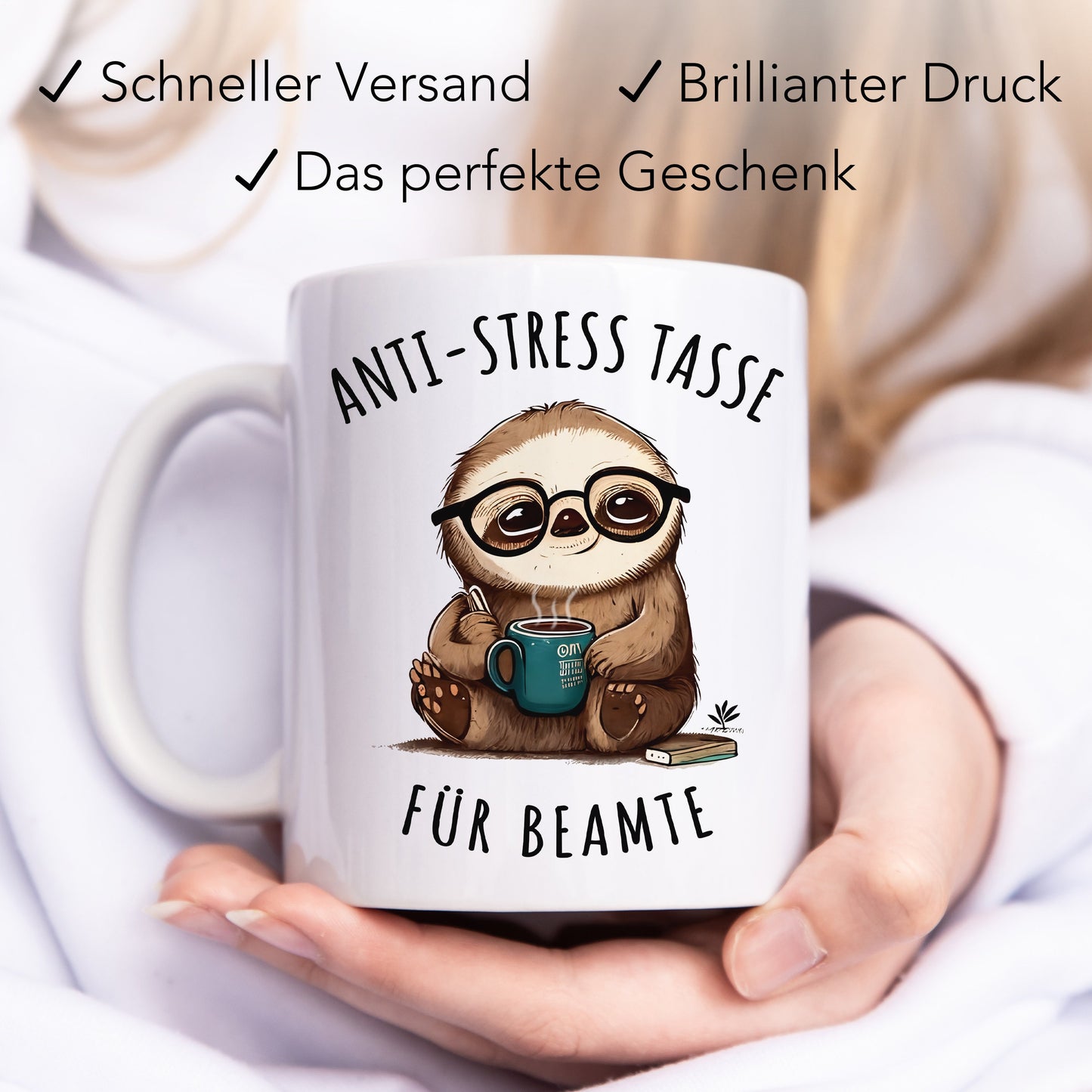 Beamten Tasse für Verbeamtung Kaffeetasse mit Spruch & Faultier lustiges Geschenk Kollegin und Kollegen