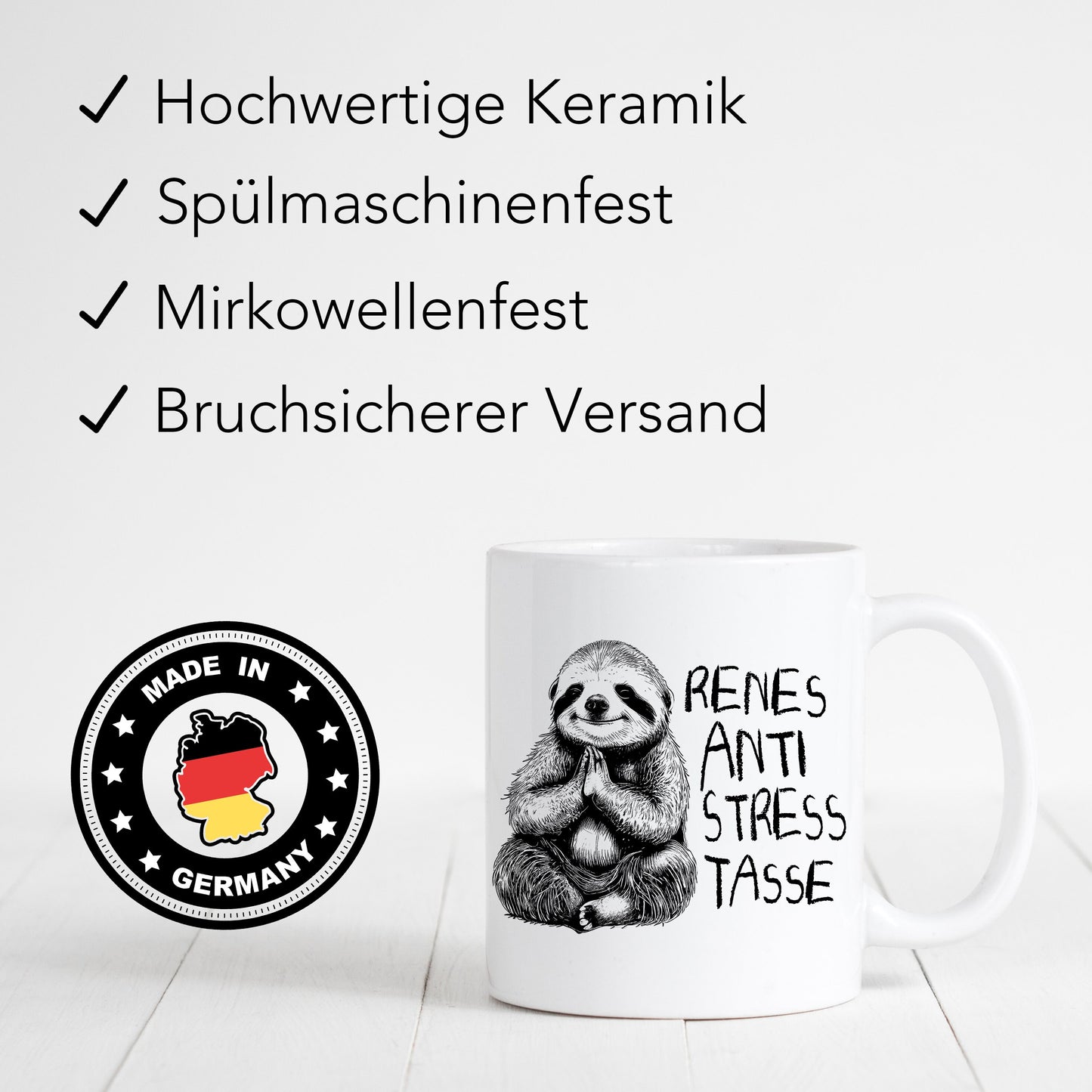 Anti Stress Tasse personalisiert mit Namen und Faultier Lustige Tasse Geschenk Kaffeetasse Arbeit Büro