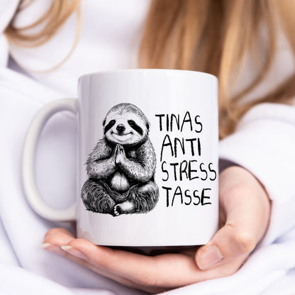 Anti Stress Tasse personalisiert mit Namen und Faultier Lustige Tasse Geschenk Kaffeetasse Arbeit Büro
