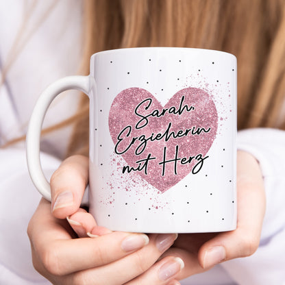 Erzieherin mit Herz Tasse personalisiertes Geschenk zum Abschied für Kindergärtnerin Dankeschön Geschenk Kita