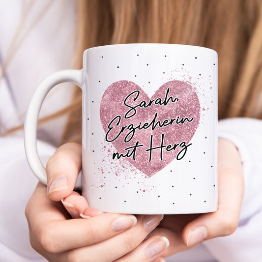 Erzieherin mit Herz Tasse personalisiertes Geschenk zum Abschied für Kindergärtnerin Dankeschön Geschenk Kita