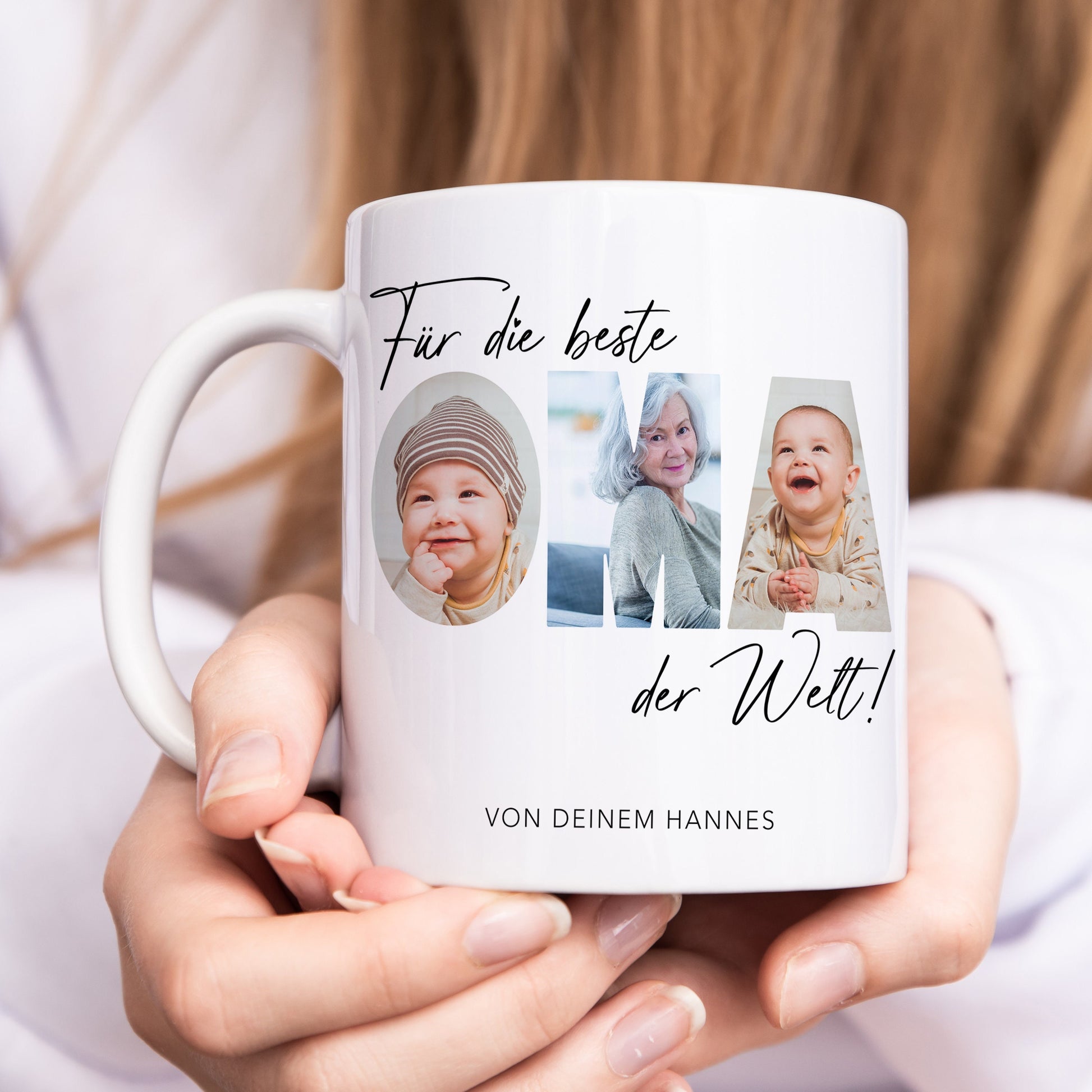 Oma Geschenk Geburtstag Tasse personalisierte Fototasse mit Fotos der Enkelkinder Beste Oma der Welt Großvater
