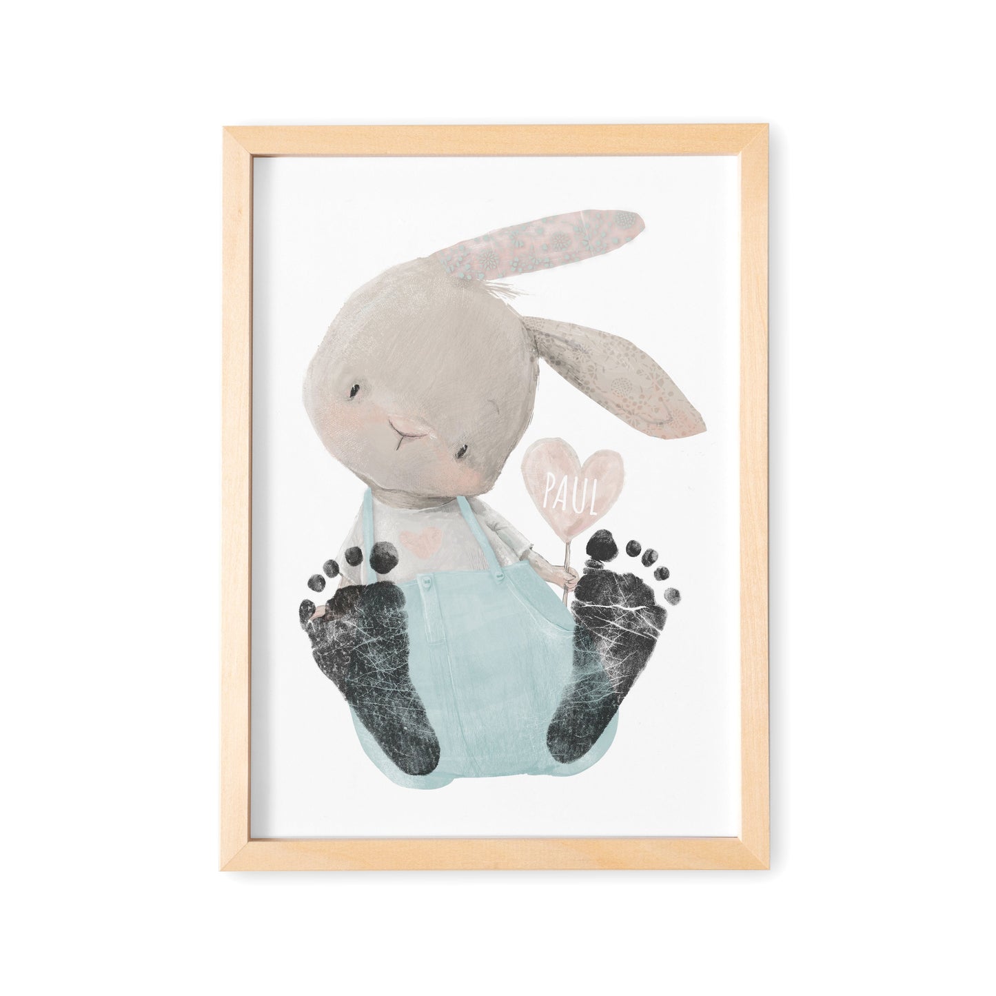 Baby Fußabdruck Bild Hase Türkis Fußabdrücke Personalisiert Babygeschenk zur Geburt Geschenk Kleinkind Kinderzimmerdeko