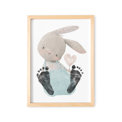 Baby Fußabdruck Bild Hase Türkis Fußabdrücke Personalisiert Babygeschenk zur Geburt Geschenk Kleinkind Kinderzimmerdeko