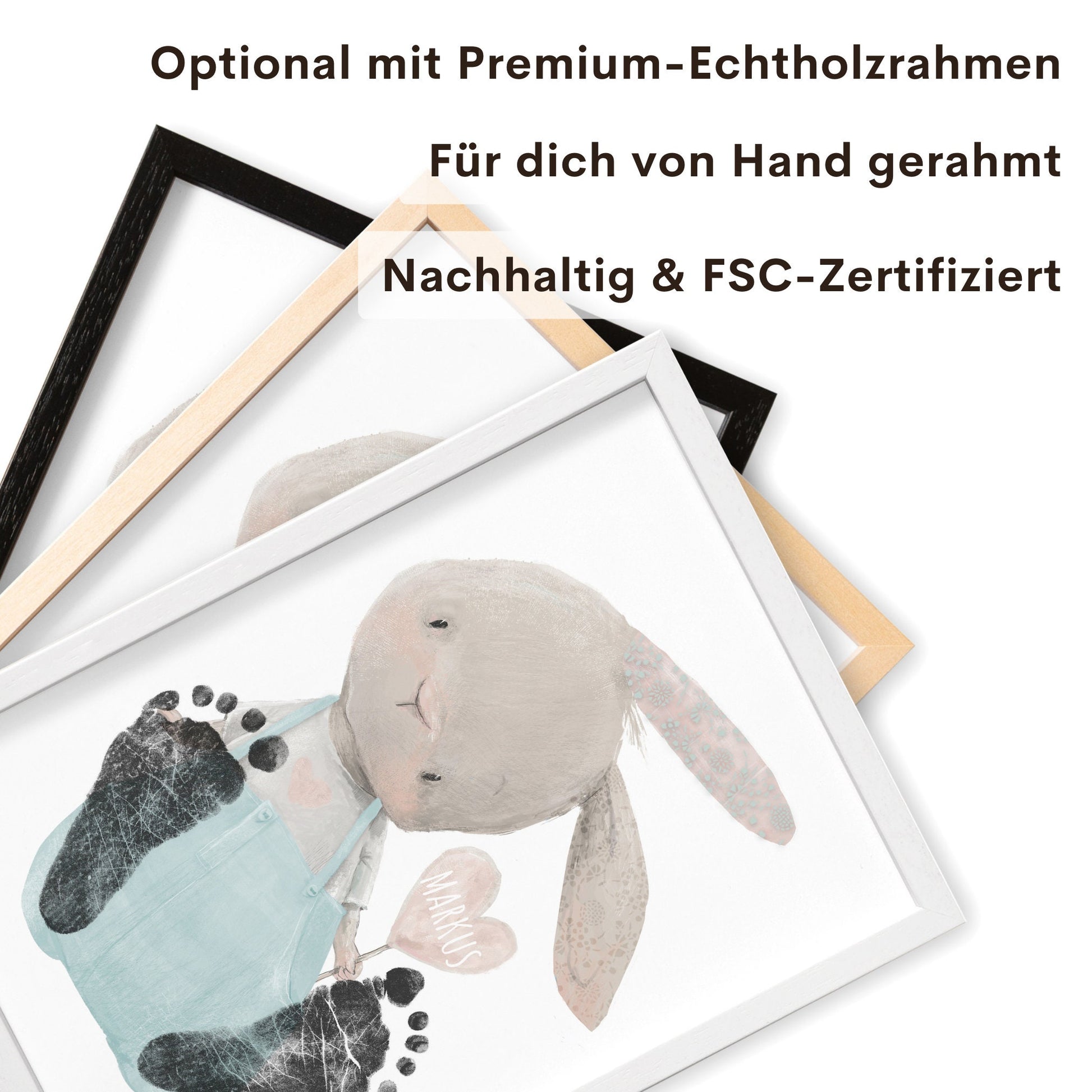 Baby Fußabdruck Bild Hase Türkis Fußabdrücke Personalisiert Babygeschenk zur Geburt Geschenk Kleinkind Kinderzimmerdeko