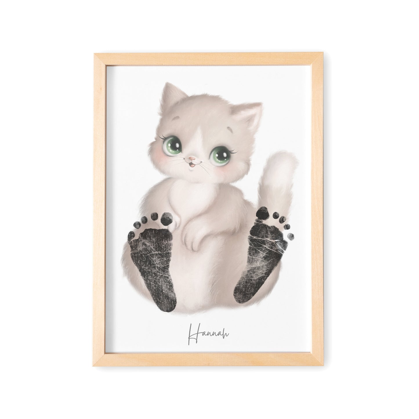 Baby Fußabdruck Bild Katze Fußabdrücke Personalisiert Babygeschenk zur Geburt Geschenk Kleinkind Kinderzimmerdeko (Ohne Farbe)