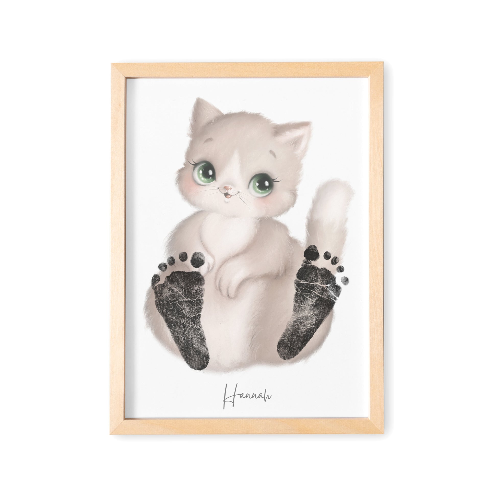 Baby Fußabdruck Bild Katze Fußabdrücke Personalisiert Babygeschenk zur Geburt Geschenk Kleinkind Kinderzimmerdeko (Ohne Farbe)