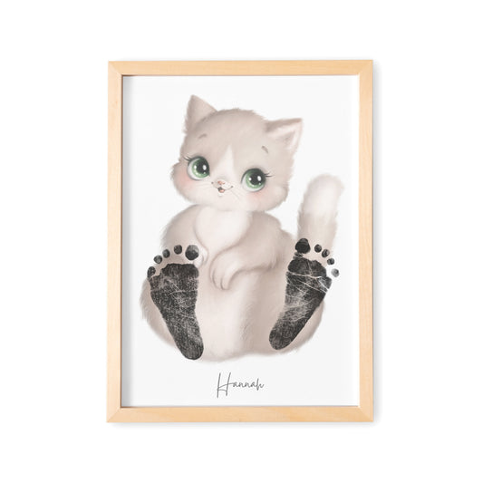 Baby Fußabdruck Bild Katze Fußabdrücke Personalisiert Babygeschenk zur Geburt Geschenk Kleinkind Kinderzimmerdeko (Ohne Farbe)
