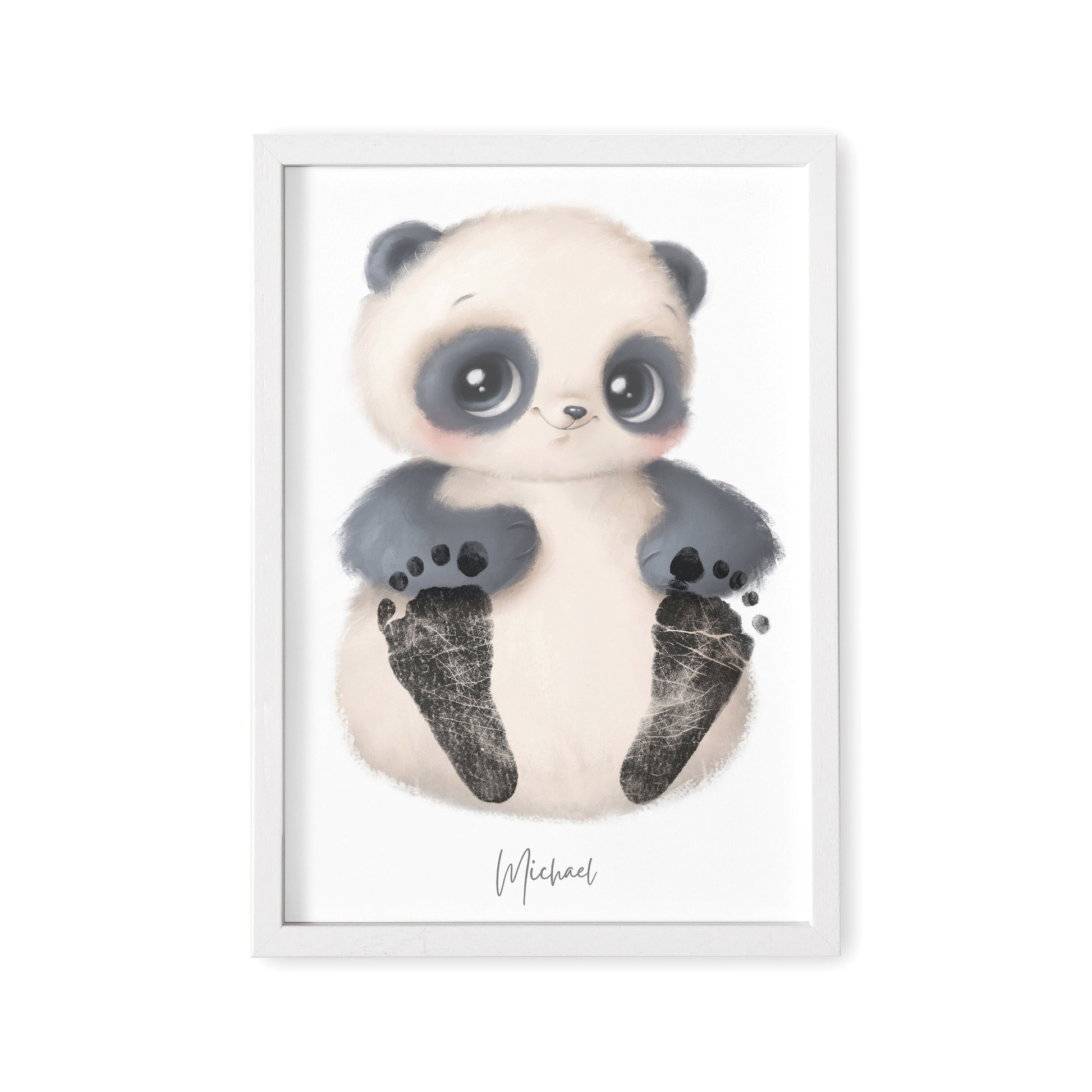 Baby Fußabdruck Bild Panda Fußabdrücke Personalisiert Babygeschenk zur Geburt Geschenk Kleinkind Kinderzimmerdeko (Ohne Farbe)