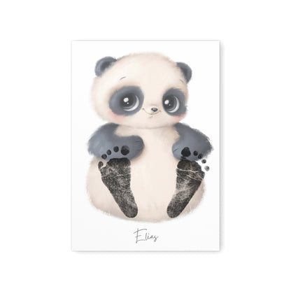 Baby Fußabdruck Bild Panda Fußabdrücke Personalisiert Babygeschenk zur Geburt Geschenk Kleinkind Kinderzimmerdeko (Ohne Farbe)