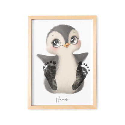 Baby Fußabdruck Bild Pinguin Fußabdrücke Personalisiert Babygeschenk zur Geburt Geschenk Kleinkind Kinderzimmerdeko (Ohne Farbe)
