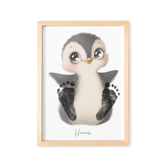 Baby Fußabdruck Bild Pinguin Fußabdrücke Personalisiert Babygeschenk zur Geburt Geschenk Kleinkind Kinderzimmerdeko (Ohne Farbe)