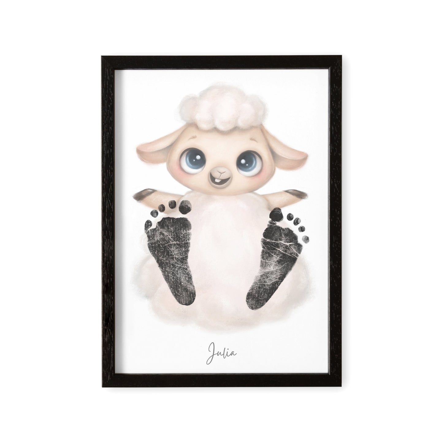 Baby Fußabdruck Bild Schaaf Fußabdrücke Personalisiert Babygeschenk zur Geburt Geschenk Kleinkind Kinderzimmerdeko (Ohne Farbe)