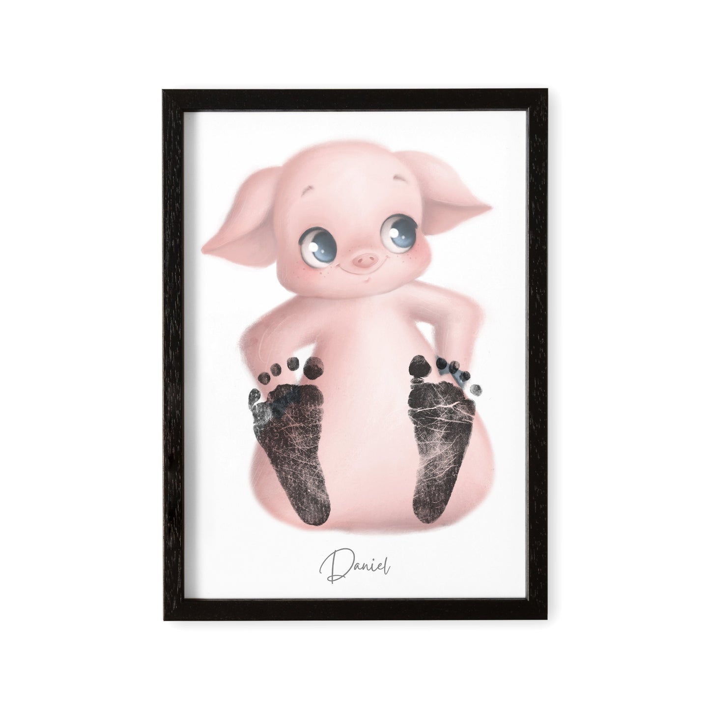 Baby Fußabdruck Bild Schwein Fußabdrücke Personalisiert Babygeschenk zur Geburt Geschenk Kleinkind Kinderzimmerdeko (Ohne Farbe)