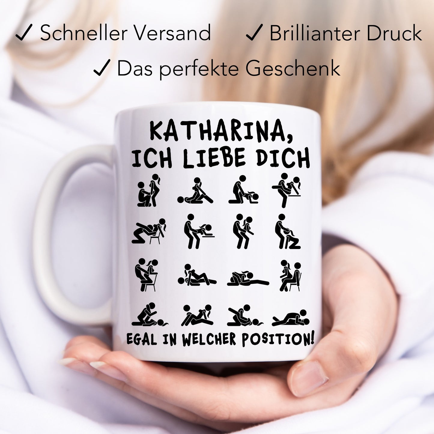 Tasse Personalisiert für Freund Freundin Partner "Ich liebe dich egal in welcher Position" Valentinstag Jahrestag Lustier Spruch Geschenk