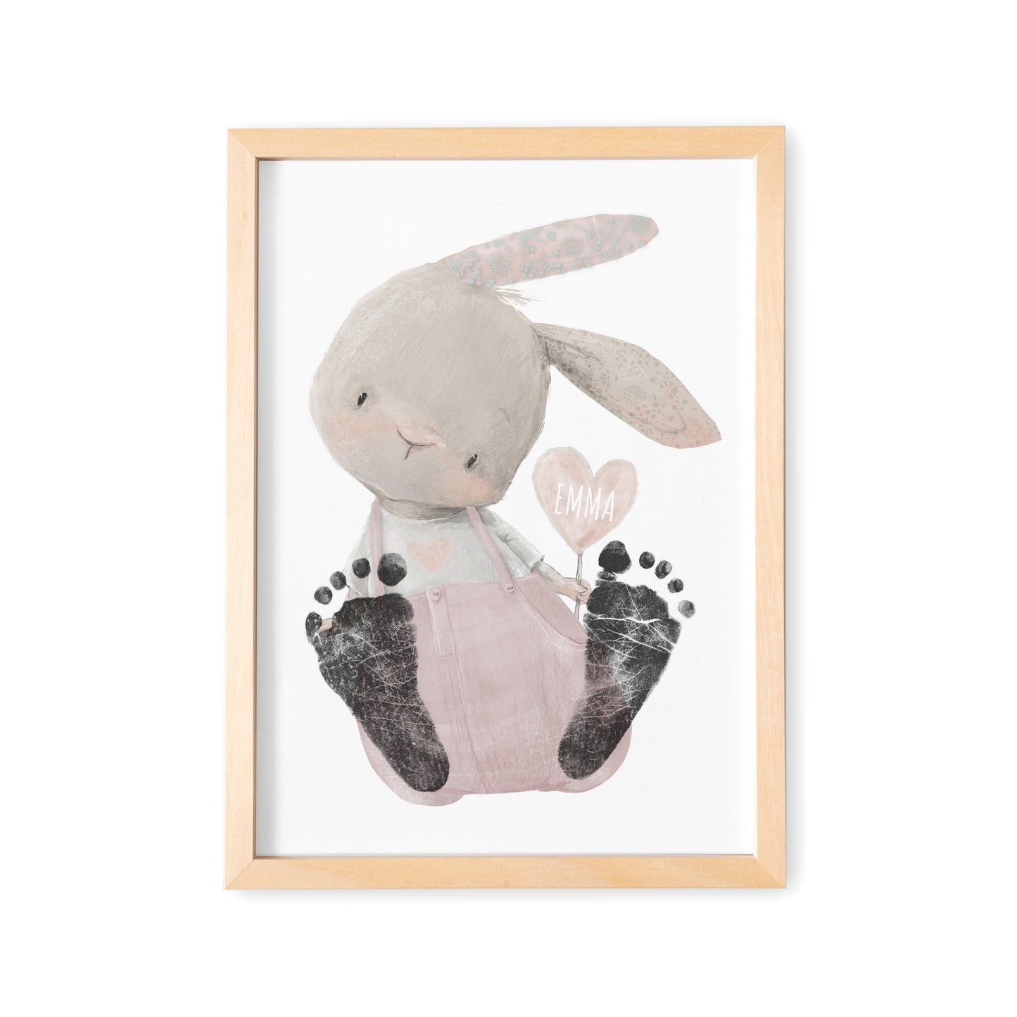 Baby Fußabdruck Bild Hase Altrosa Fußabdrücke Personalisiert Babygeschenk zur Geburt Geschenk Kleinkind Kinderzimmerdeko